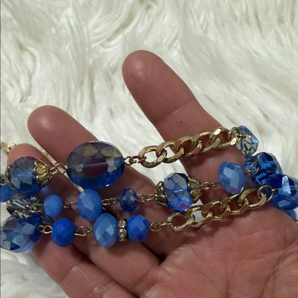 2 Cute Blue and Gold Layered Necklace - Picture 5 of 5